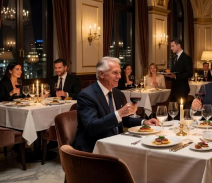 Atmosférická fotografie hostů užívajících si večer v restauraci Chefia Casino při svíčkách.