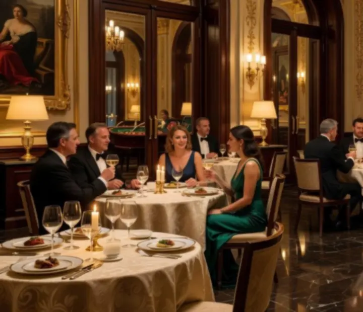 Luxusní interiér restaurace Chefia Casino s atmosférou jemného osvětlení a prostřenými stoly.