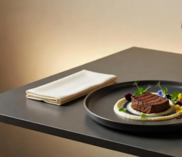 Podpisové fine dining pokrmy Chefia servírované na elegantním stolování
