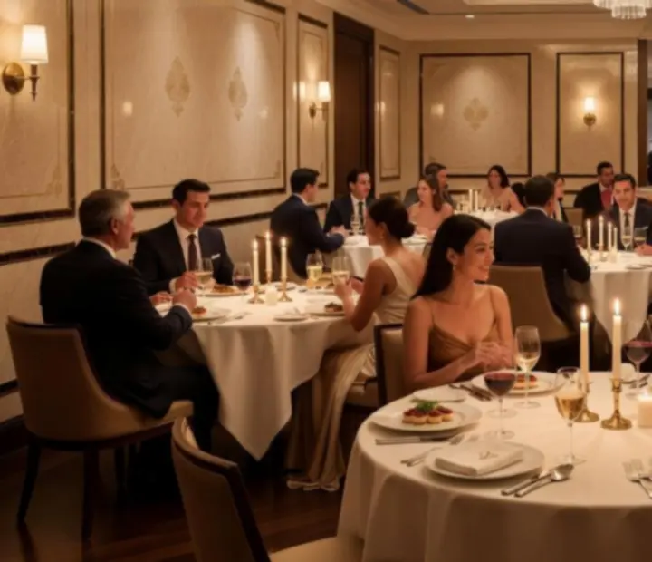 Večerní atmosféra luxusní restaurace připravené na galavečer